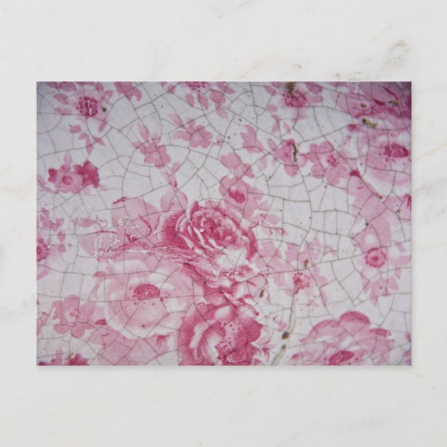 Vintage pink floral postcard (Front)