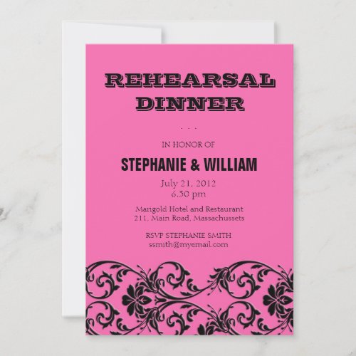 Vintage Pink Floral Rehearsal Dinner Card Personalized Invites