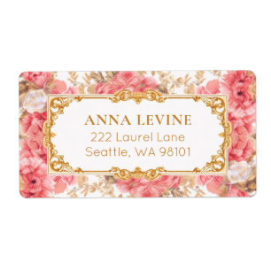 Vintage Pink Floral Romantic Gold Frame Label