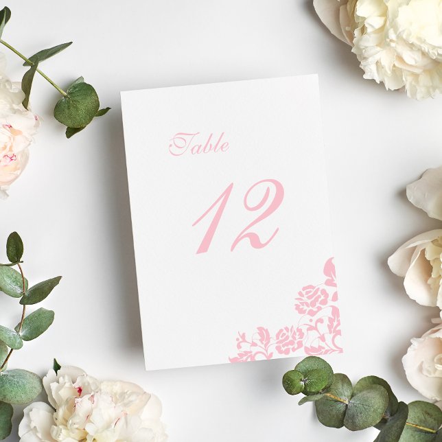 Vintage Pink Floral Rose Lace Wedding Table Number (Creator Uploaded)