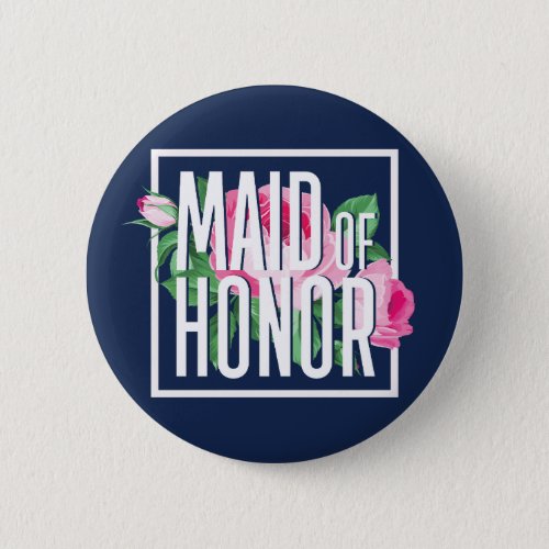 Vintage Pink Floral Rose Maid Of Honor Wedding Button