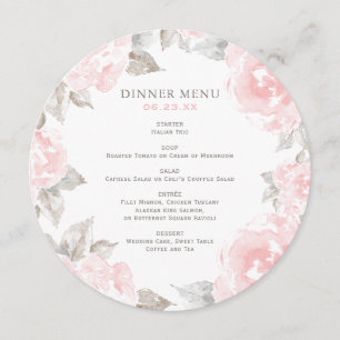 Vintage Pink Floral Rose Watercolor Wedding Dinner Menu