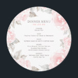 Vintage Pink Floral Rose Watercolor Wedding Dinner Menu<br><div class="desc">Elegant and romantic round wedding dinner menu card design features blush and pewter gray custom text that is framed by a border of soft pink roses with green / gray leaves. Flowers have a beautiful soft watercolor painted appearance.</div>