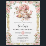 Vintage Pink Floral Roses High Tea Party Birthday Flyer<br><div class="desc">Personalize these vintage tea party invitation flyers easily and quickly. Simply click the customize it further button to edit the texts, change fonts and fonts colors. Featuring a set of pretty vintage teapot and tea cup, beautiful blush pink roses and an antique gold border. All text is editable. Personalize it...</div>