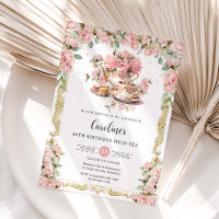 Vintage Pink Floral Roses High Tea Party Birthday
