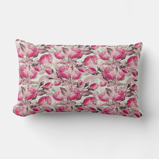 Vintage Pink Floral Roses Pattern Lumbar Pillow (Front)