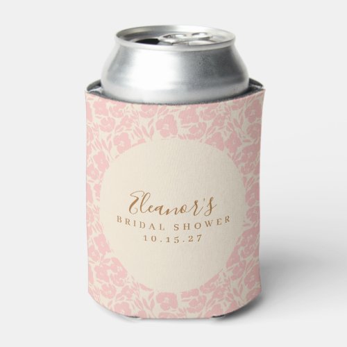 Vintage Pink Floral Script Bridal Shower Custom Can Cooler
