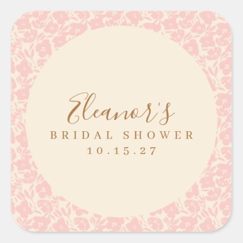 Vintage Pink Floral Script Bridal Shower Custom Square Sticker