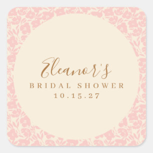 Vintage Pink Floral Script Bridal Shower Custom Square Sticker