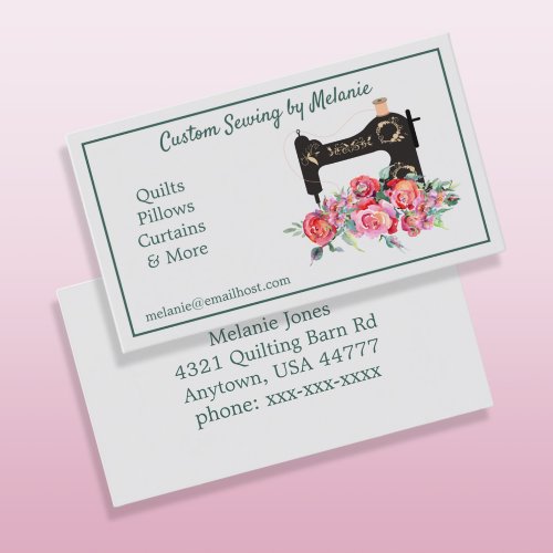 Vintage Pink Floral Sewing Machine Business Card