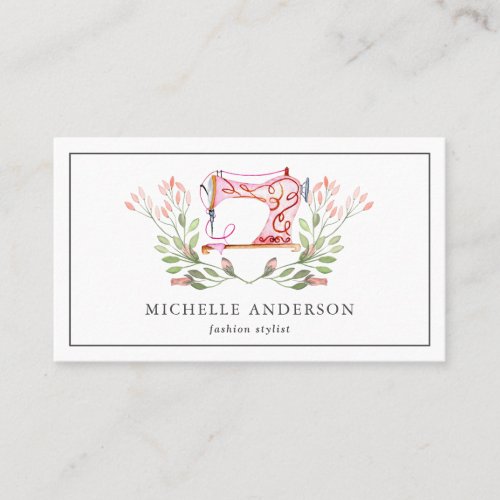 Vintage Pink Floral Sewing Machine Fashion Stylist Business Card