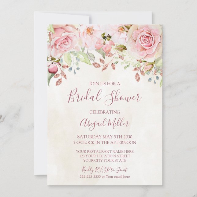 Vintage Pink Floral Spring Bridal Shower Invitation (Front)