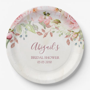 Vintage Pink Floral Spring Bridal Shower Paper Plates