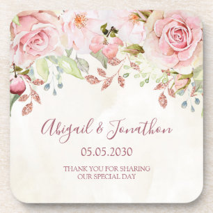 Vintage Pink Floral Spring Wedding Beverage Coaster