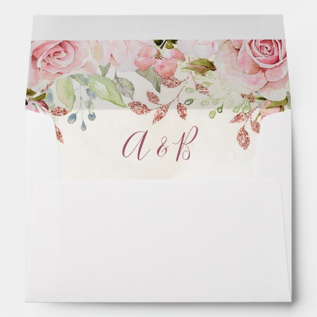 Vintage Pink Floral Spring Wedding Envelope (Back (Bottom))