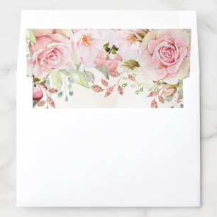 Vintage Pink Floral Spring Wedding Envelope Liner