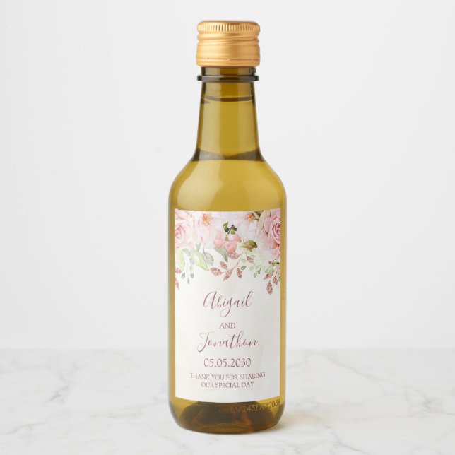 Vintage Pink Floral Spring Wedding Wine Label (Front)