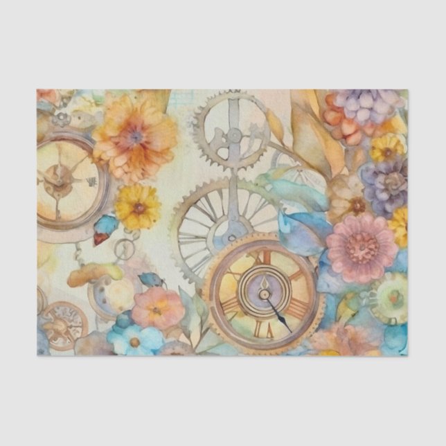 Vintage Pink Floral Steampunk Tissue Paper (Front)