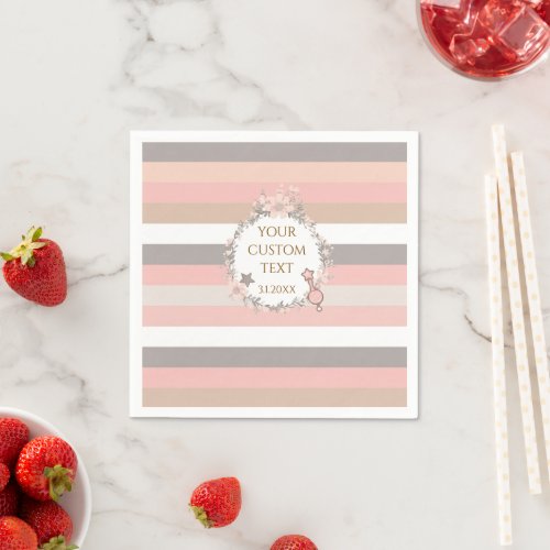 Vintage Pink Floral Striped Baby Shower Napkins