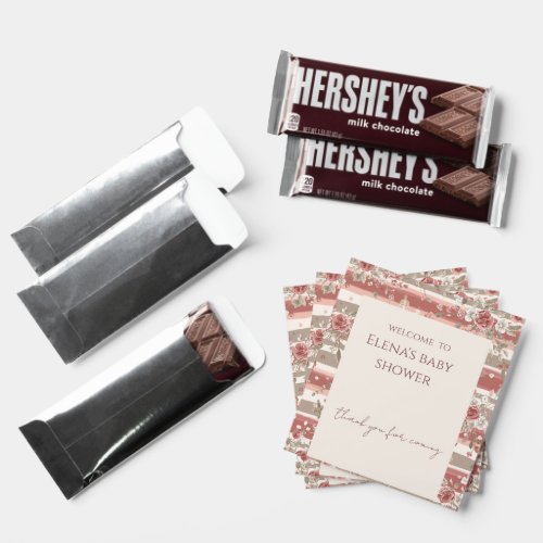Vintage Pink Floral Stripes Baby Shower  Hershey Bar Favors
