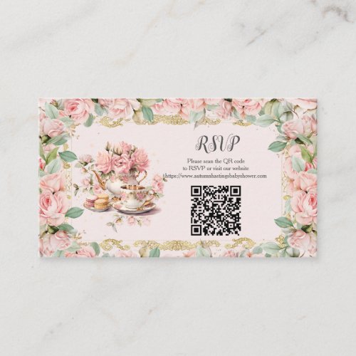Vintage Pink Floral Tea Party RSVP Response QR Enclosure Card