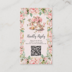 Vintage Pink Floral Tea Party RSVP Response QR Enclosure Card