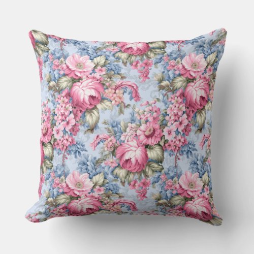 Vintage Pink Floral  Throw Pillow