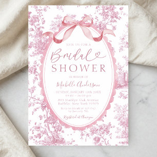 Vintage Pink Floral Toile de Jouy Bridal Shower Invitation