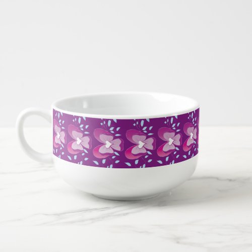 Vintage Pink Floral Violets wallpaper pattern Soup Mug