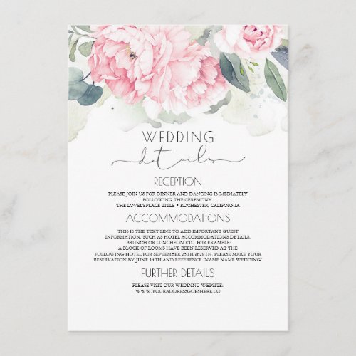 Vintage Pink Floral Wedding Information Enclosure Card