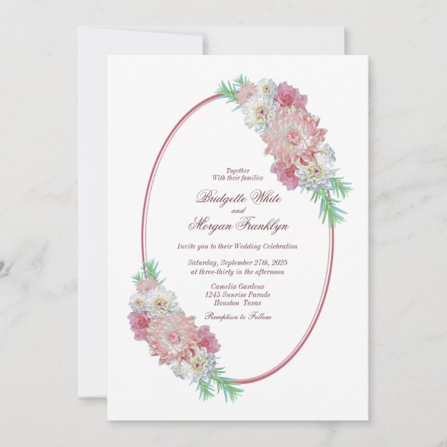 Vintage Pink Floral Wedding Invitation (Front)