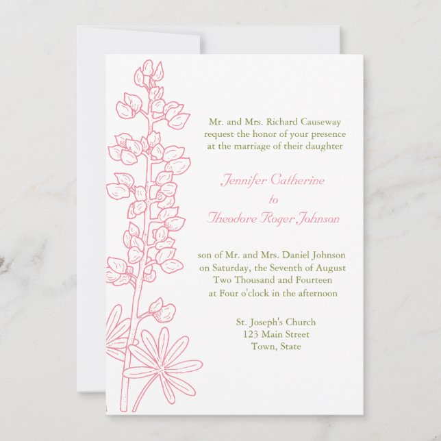 Vintage Pink Floral Wedding Invitations (Front)