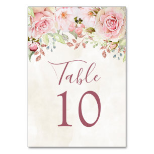 Vintage Pink Floral Wedding Table Number Cards