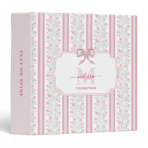 Vintage Pink Floral Wildflowers Coquette Bow 3 Ring Binder