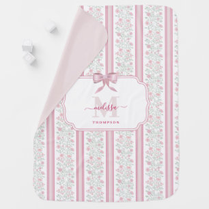 Vintage Pink Floral Wildflowers Coquette Bow Baby Blanket