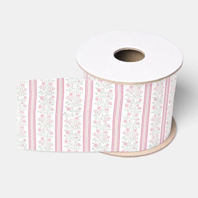 Vintage Pink Floral Wildflowers Coquette  Grosgrain Ribbon (Spool)