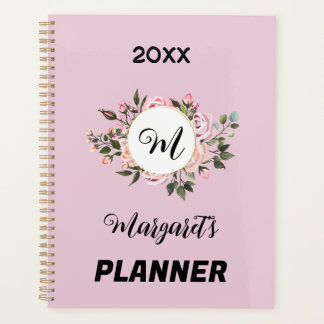 Vintage pink floral with monogram and text planner