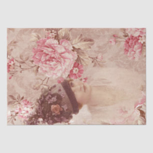 Vintage Pink Floral Woman in Hat Shabby Chic Tissue Paper