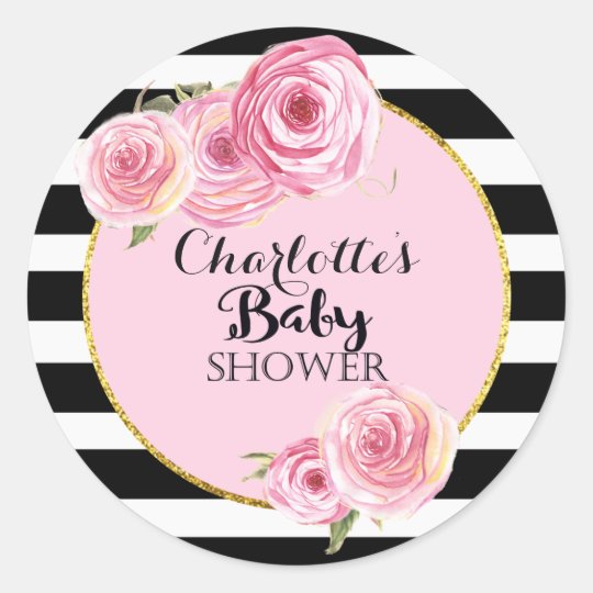 Vintage Pink Flower Baby Shower cicles sticker