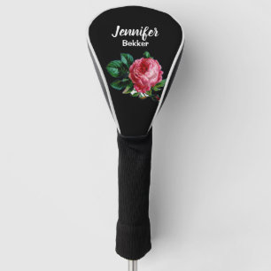 Vintage pink flower custom name black golf head cover