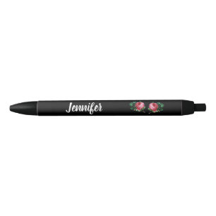 Vintage pink flower custom name black pen