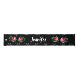 Vintage pink flower custom name black ruler