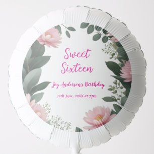 vintage pink flower green eucalyptus 16th birthday balloon