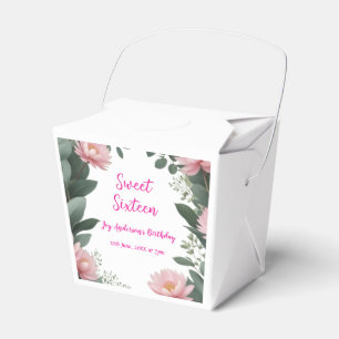 vintage pink flower green eucalyptus 16th birthday favor boxes