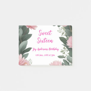 vintage pink flower green eucalyptus 16th birthday post-it notes