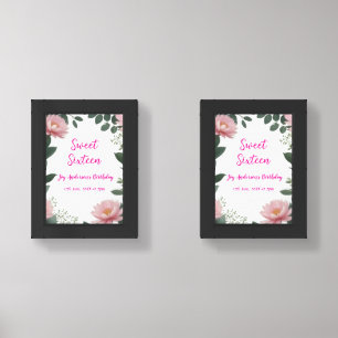 vintage pink flower green eucalyptus 16th birthday wall art sets