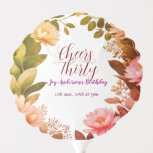 vintage pink flower green eucalyptus 30th birthday balloon