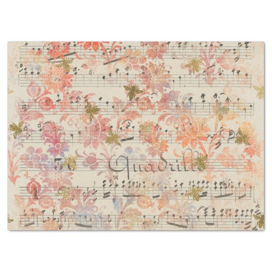 Vintage Pink Flower Music Honey Bee Tissue Paper