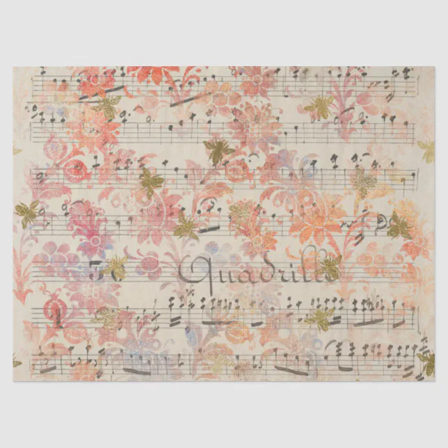 Vintage Pink Flower Music Honey Bee Tissue Paper | Zazzle