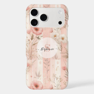 Vintage Pink Flower on Striped Pink Background (1) iPhone 17 Pro Max Case